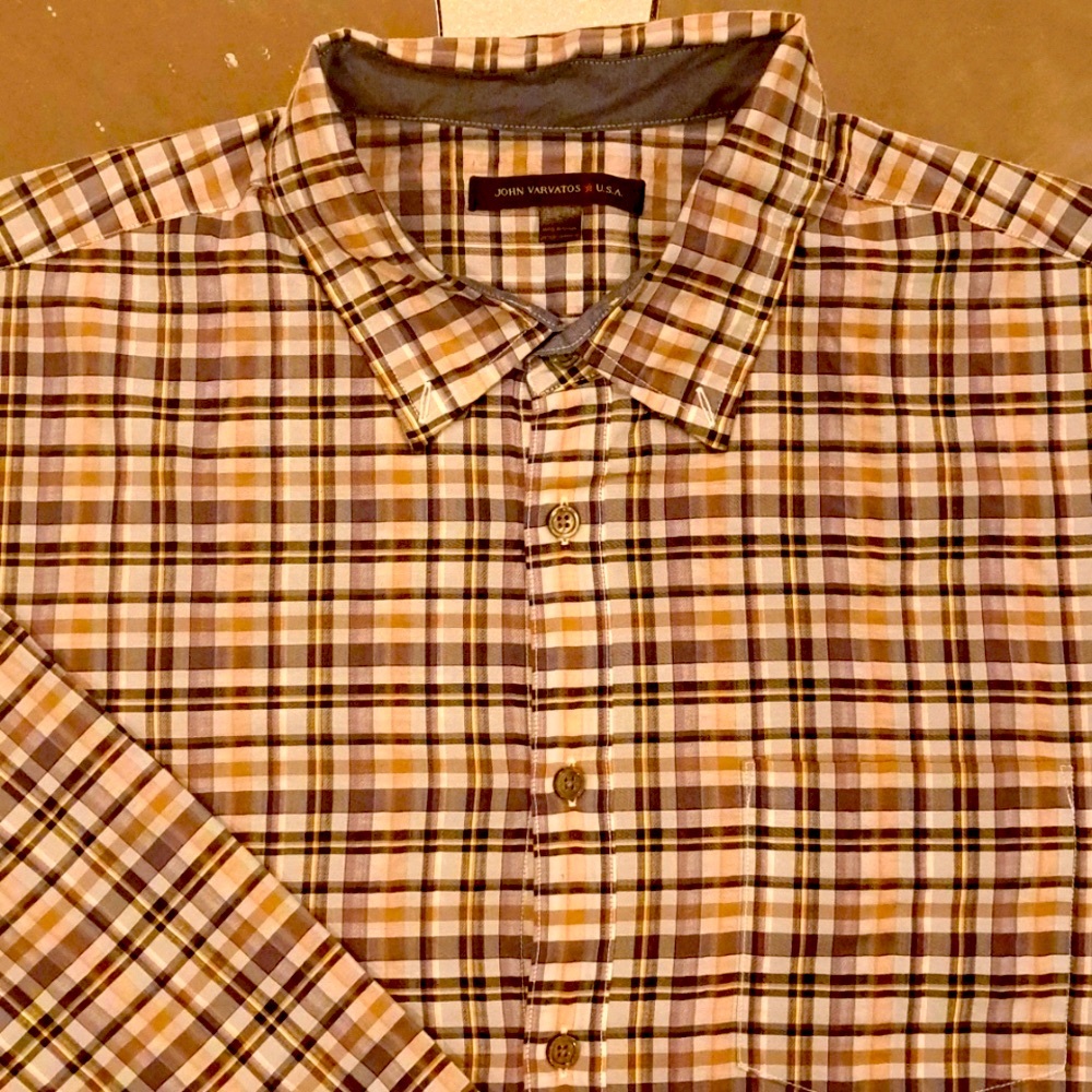 John Varvatos, Size Large, Brn/Blue Plaid, Long Sleeve Casual Shirt